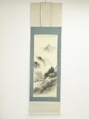 小林渓月筆　水墨山水　肉筆絹本掛軸